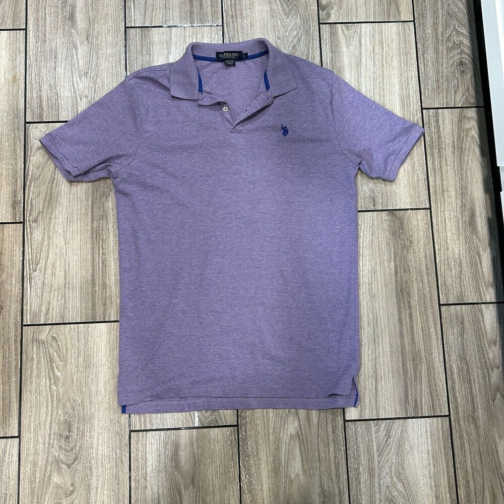 Men's Polo Purple Large Outdoor Golf Short Sleeve Preppy Outdoor Collared Flaw